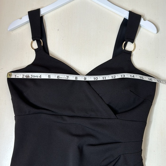 Guess Gathered Waist Surplice Neckline Stretch Little Black Dress Size 10 - Picture 14 of 16